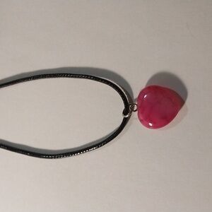 Pink polished agate heart gemstone necklace
